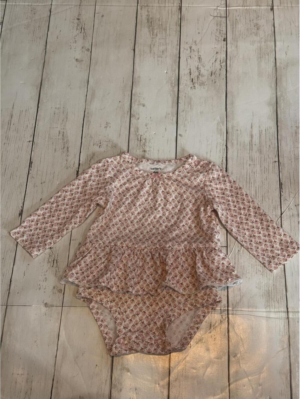Carter’s Pink Floral Peplum Bodysuit 6M Long Sleeve Baby Girl